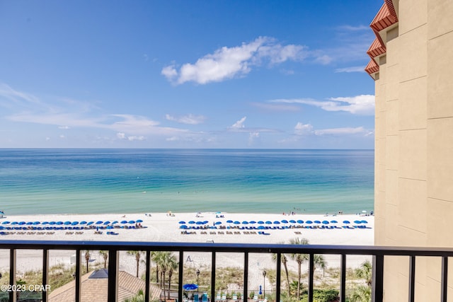 view of water feature with a view of the beach