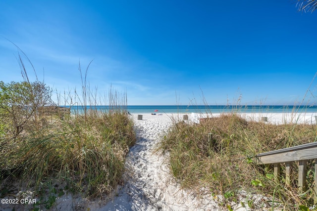 property view of water with a beach view