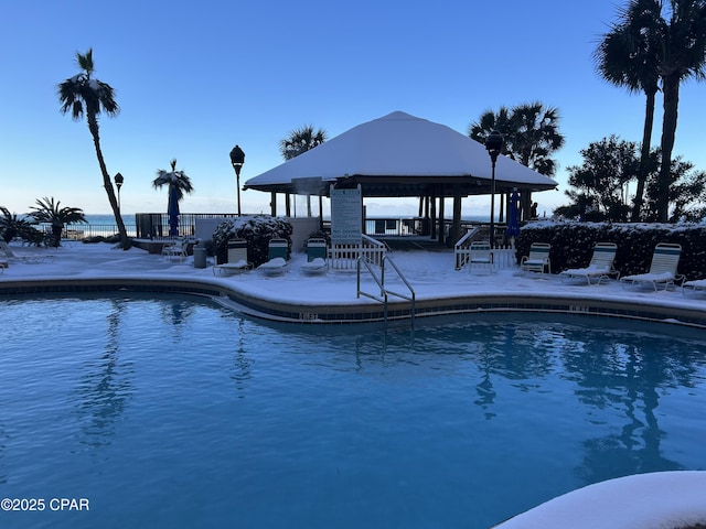 view of pool featuring a gazebo and a patio area