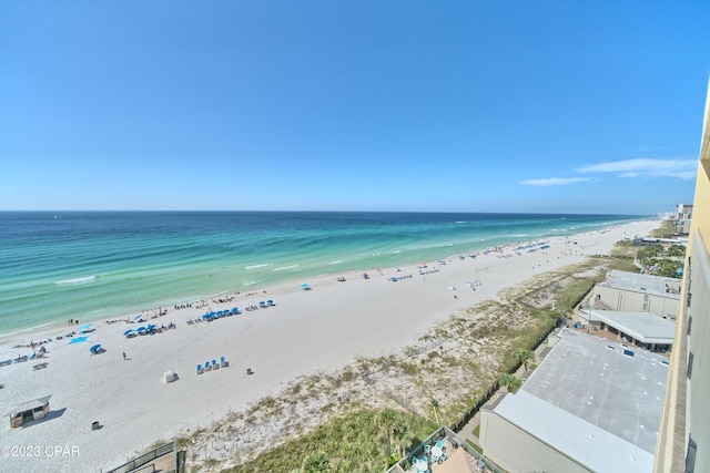 view of water feature with a beach view