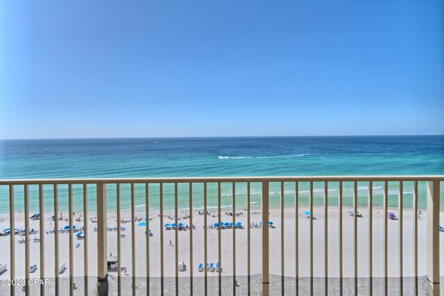 view of water feature with a beach view