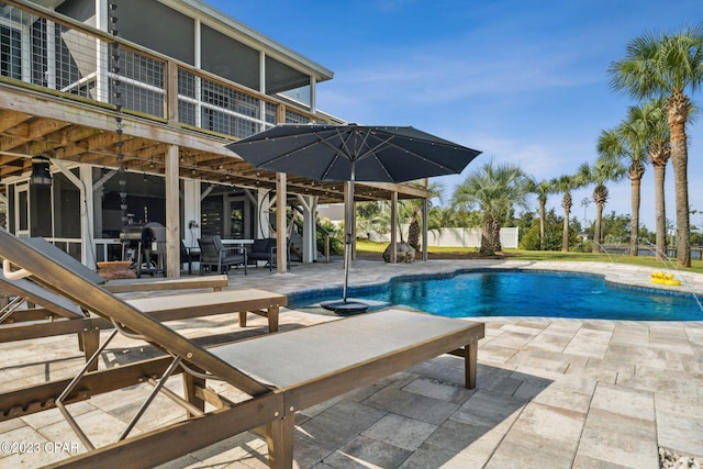 view of swimming pool featuring a patio