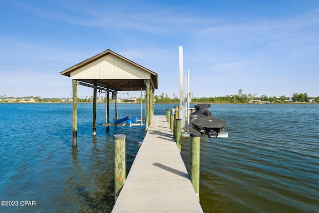 dock area with a water view