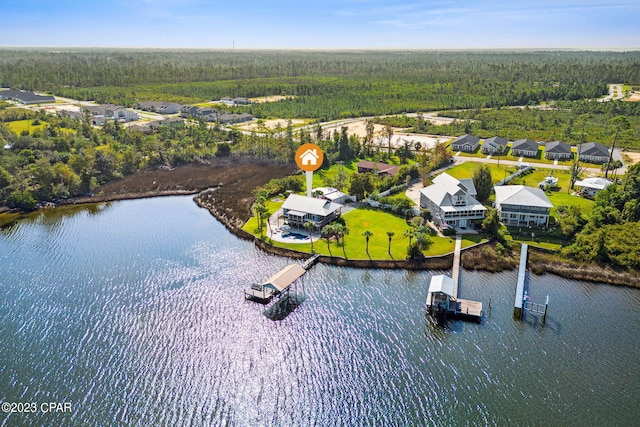 aerial view with a water view