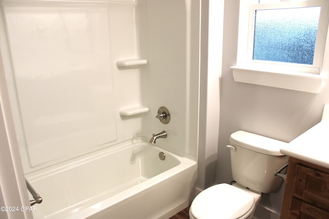 full bathroom featuring vanity, toilet, and bathing tub / shower combination