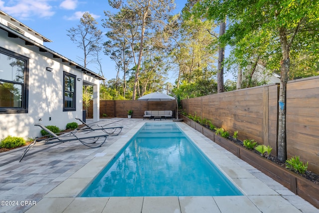 view of swimming pool with a patio area