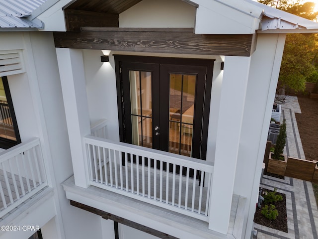 exterior details featuring french doors