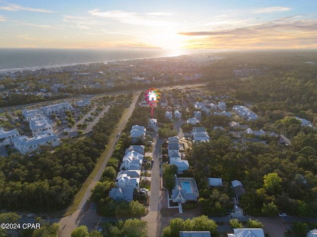 view of aerial view at dusk