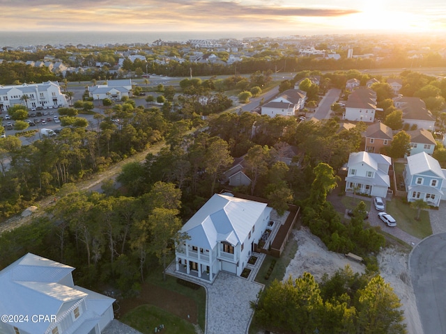 view of aerial view at dusk