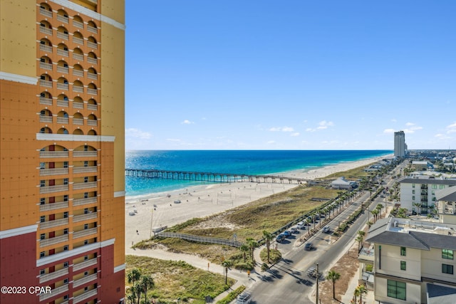 property view of water featuring a view of the beach