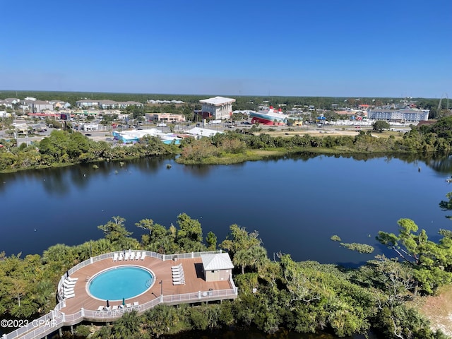 bird's eye view featuring a water view