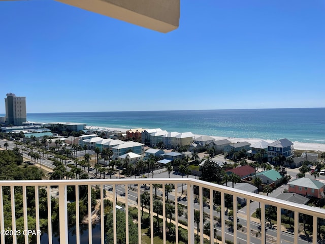 view of water feature with a view of the beach