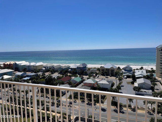 view of water feature with a view of the beach