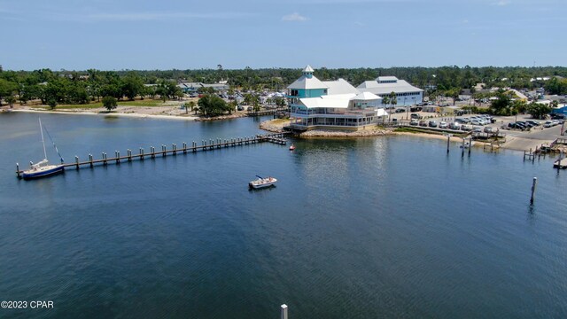 view of water feature with a boat dock