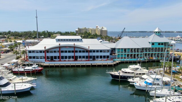 view of dock with a water view