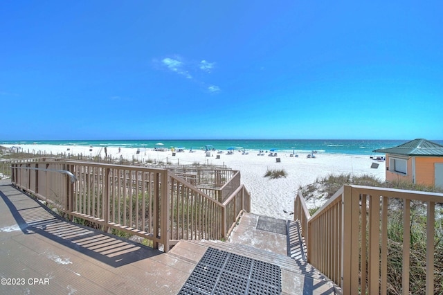 view of water feature with a view of the beach