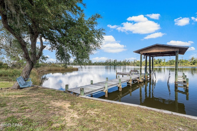 view of dock featuring a water view