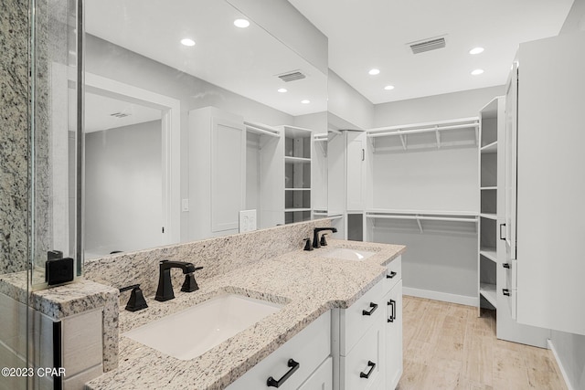 bathroom with vanity and wood-type flooring