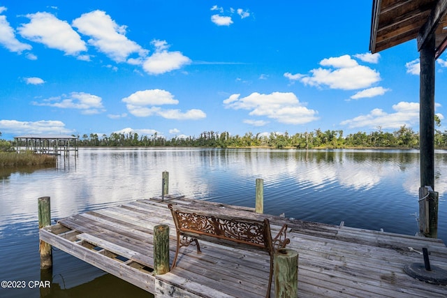 dock area featuring a water view