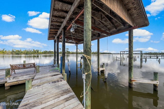 dock area with a water view