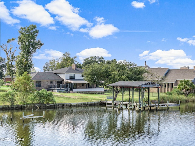 view of dock with a water view