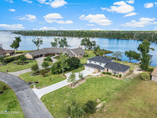 aerial view with a water view