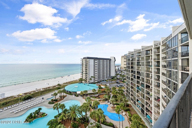 property view of water featuring a beach view