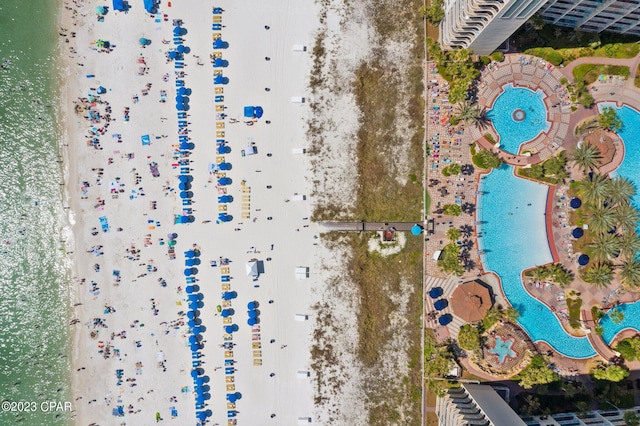 aerial view featuring a water view