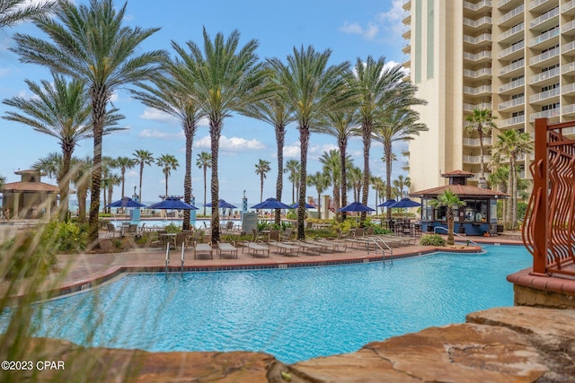 view of pool with a gazebo and a patio area