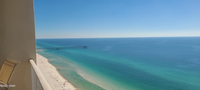 property view of water featuring a view of the beach