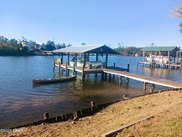 view of dock with a water view