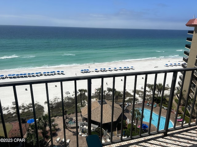 property view of water featuring a view of the beach