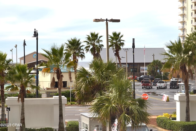 view of street with street lighting, curbs, and sidewalks