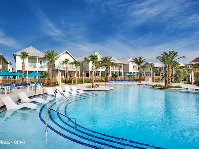 view of pool featuring a patio