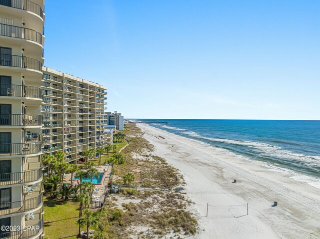 property view of water with a beach view