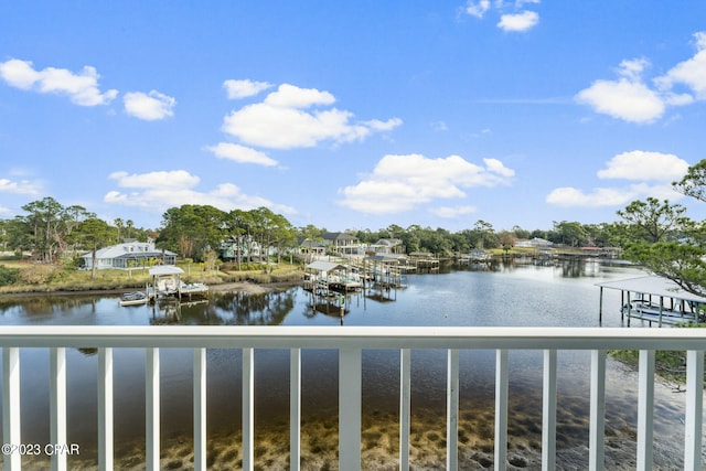 property view of water with a boat dock