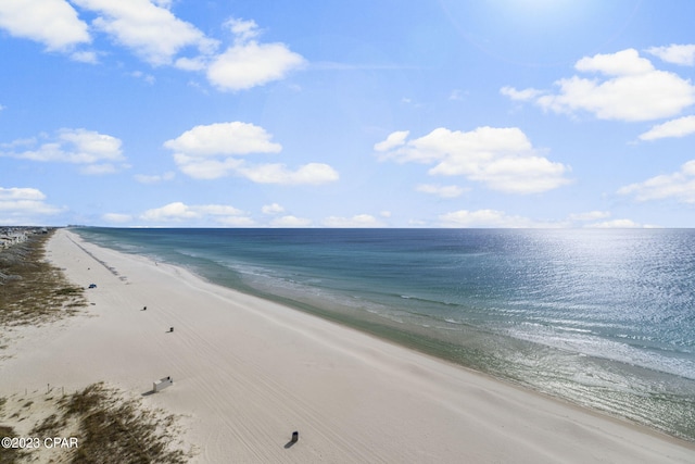 property view of water featuring a beach view