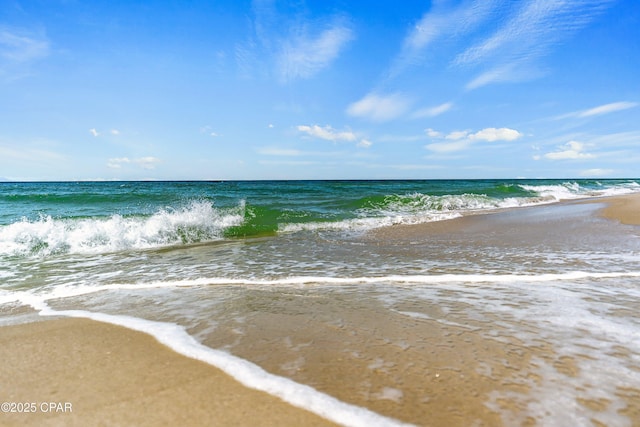 view of water feature with a view of the beach