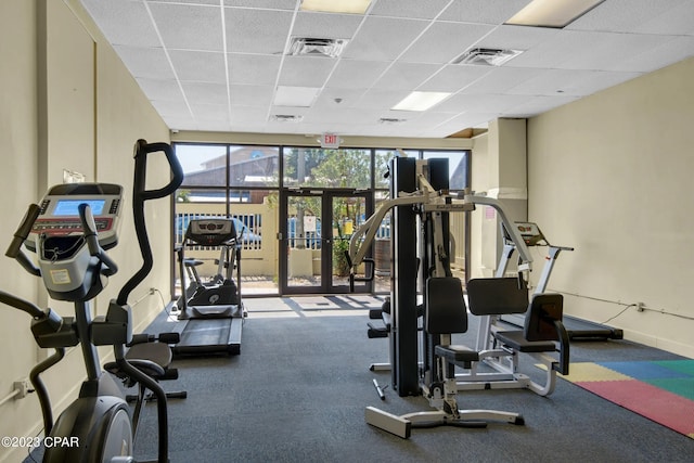 9850 S Thomas Dr Unit 211E, Panama City Beach, FL 32408 - exercise room featuring a drop ceiling