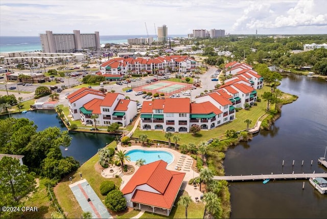 aerial view with a water view