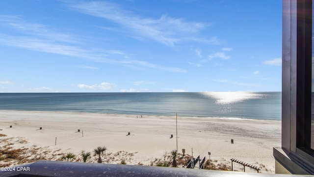 property view of water featuring a beach view