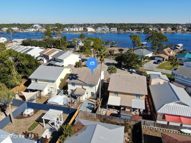 bird's eye view featuring a water view