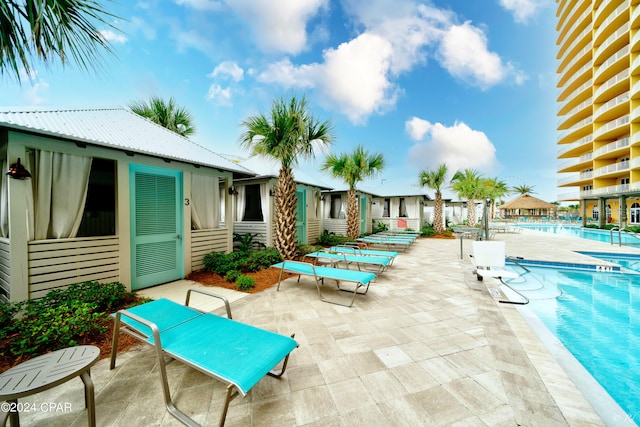 view of swimming pool with a patio area