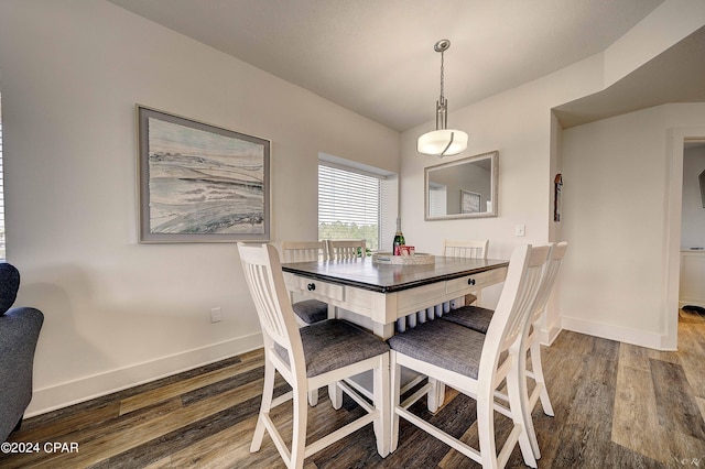 dining space featuring dark wood-type flooring