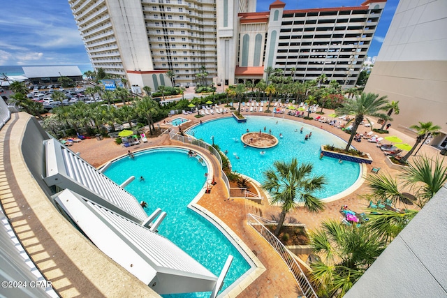 view of swimming pool featuring a patio