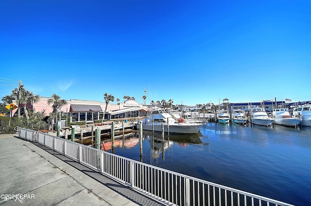 view of dock with a water view