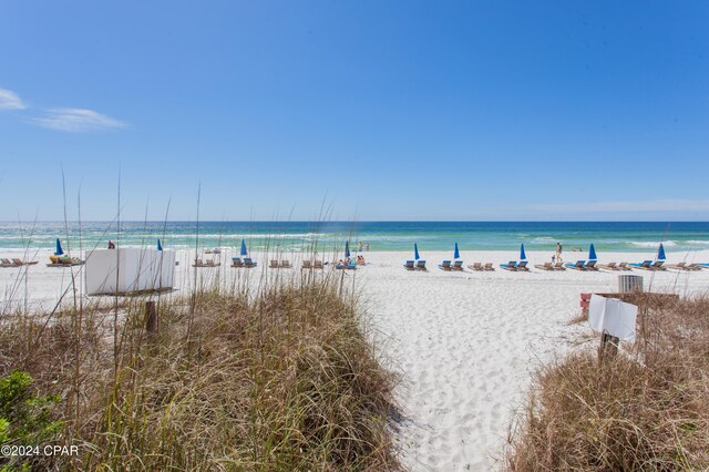 view of water feature featuring a beach view