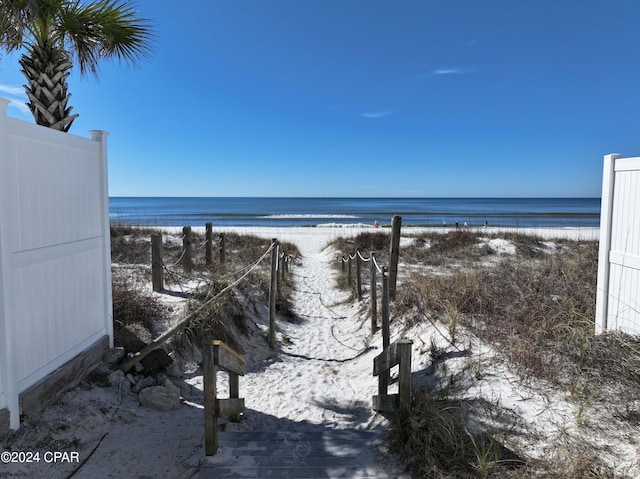 view of water feature featuring a view of the beach