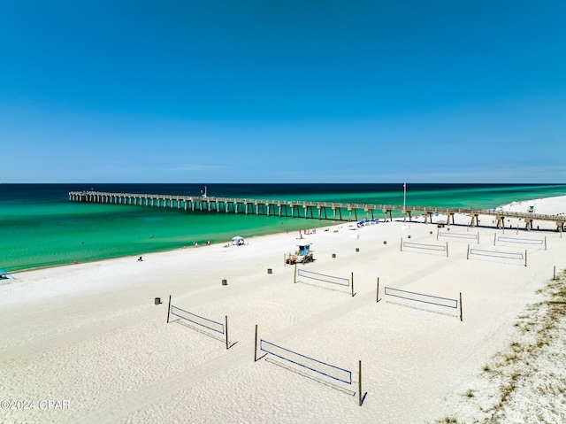 property view of water featuring a view of the beach