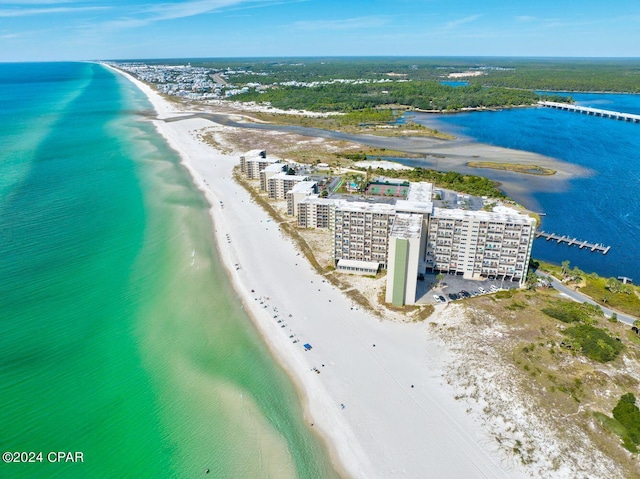 aerial view with a view of the beach and a water view